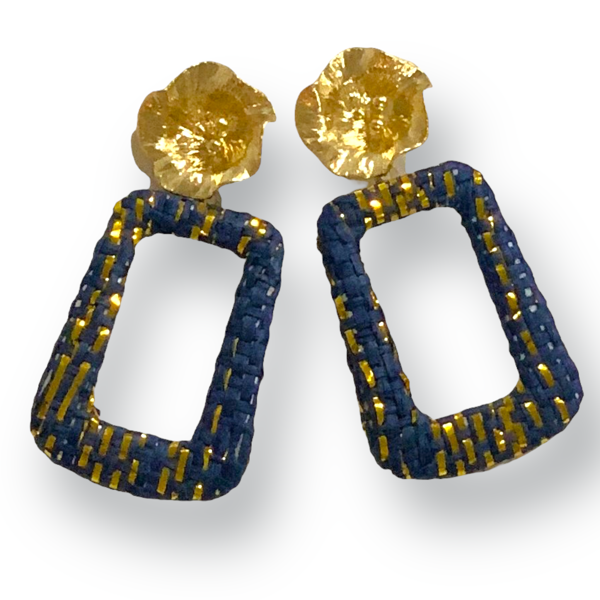 Navy & Gold Flower Drop Earrings Women's Accessories Jewelry Georgia Kate2