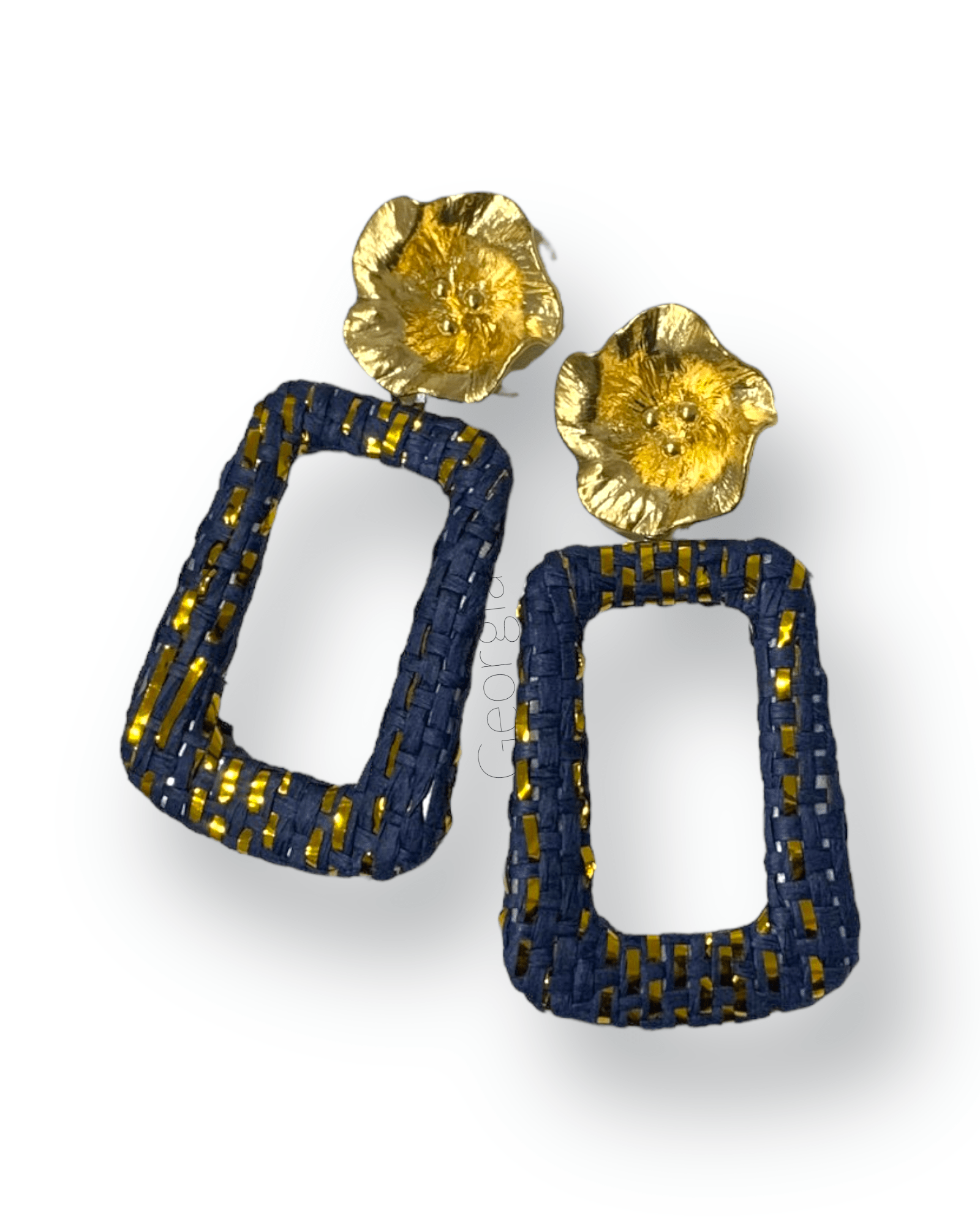 Georgia Kate Boutique - Navy & Gold Flower Drop Earrings - Accessories - Jewelry - Earrings - Georgia Kate