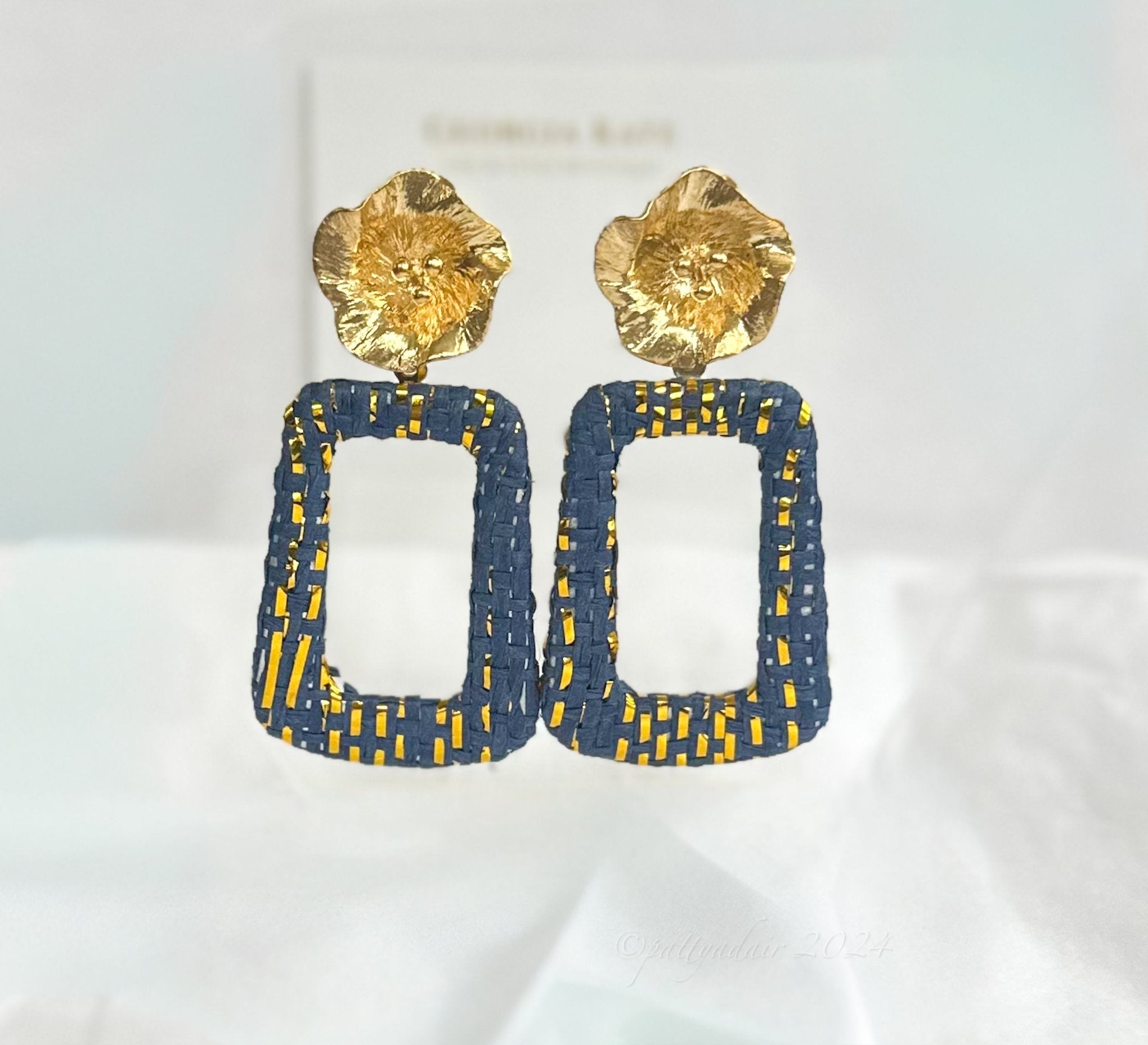 Georgia Kate Boutique - Navy & Gold Flower Drop Earrings - Accessories - Jewelry - Earrings - Georgia Kate