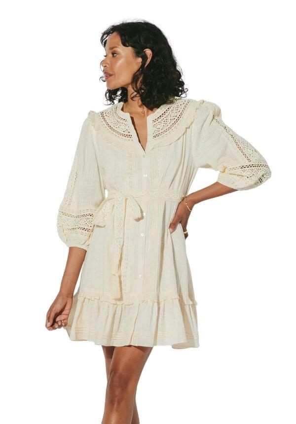 Cleobella Evie Embroidered Cotton Belted Mini Dress, Cream, Women's, M, Casual & Work Dresses Day Dresses Sundresses Cleobella Evie Embroidered Cotton Belted Mini Dress, Cream, Women's, M, Casual & Work Dresses Day Dresses Sundresses