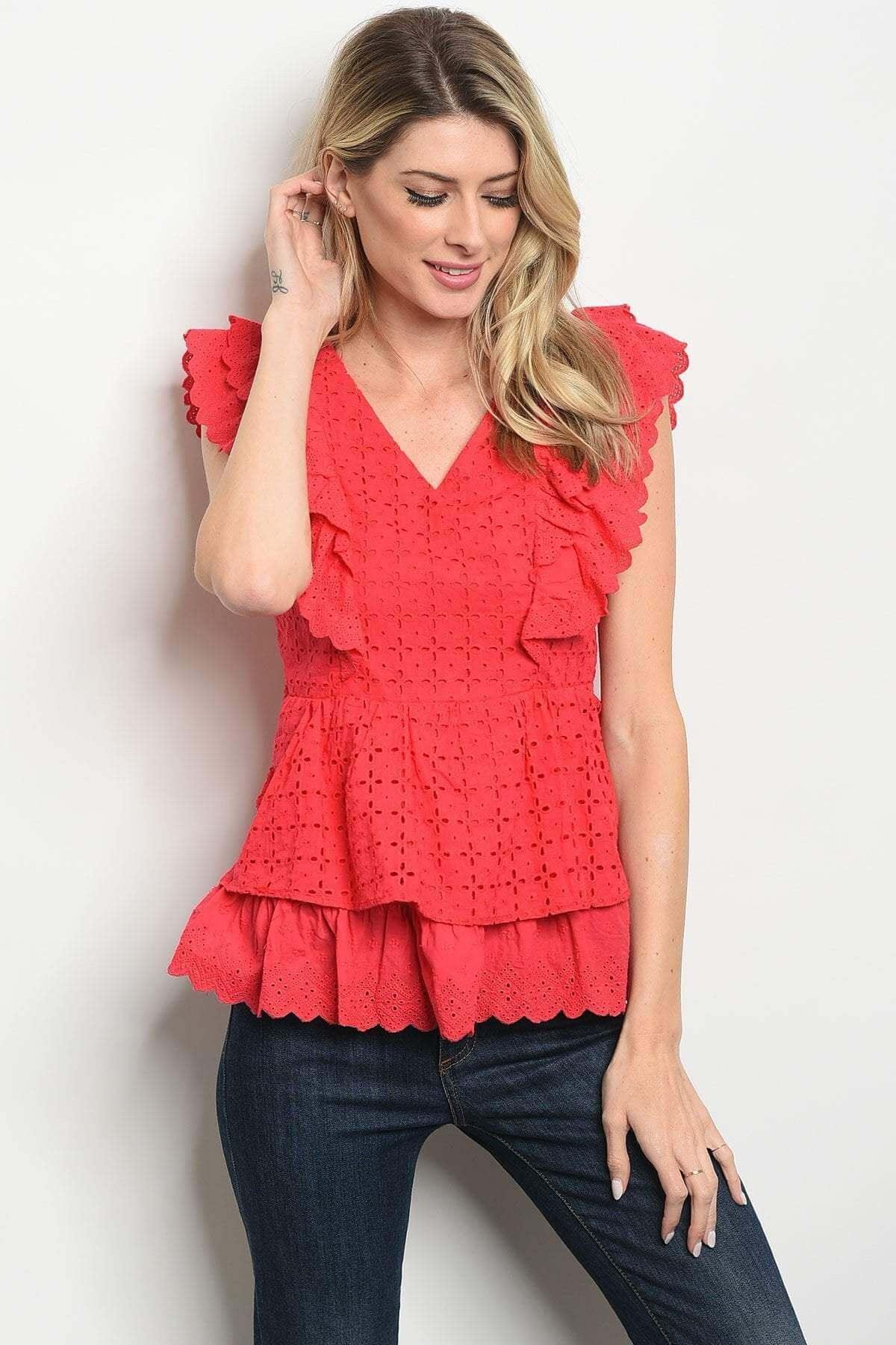 Women's Top Daisy Red Eyelet Blouse - Georgia Kate