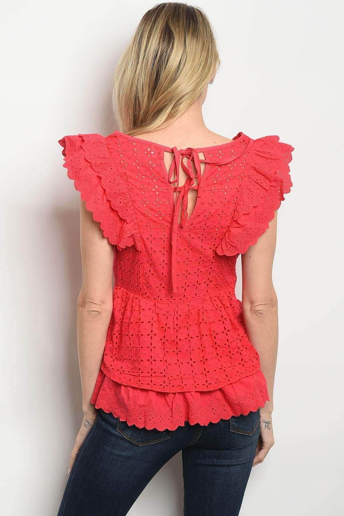 Women's Top Daisy Red Eyelet Blouse - Georgia Kate