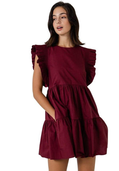 burgundy ruffle dress Burgundy Striped Ruffle Accent Maternity Maxi Dress